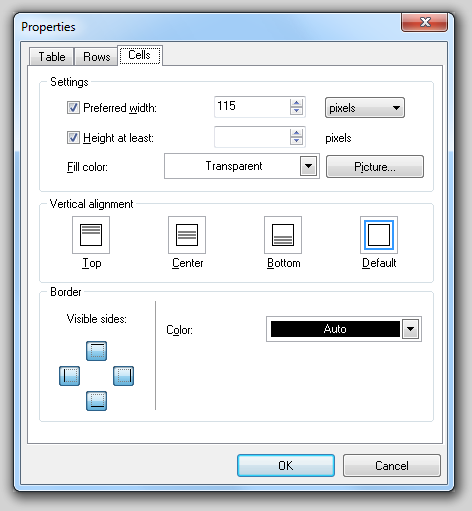 图 6.6  Table Properties - Cells Tab (图表属性 - 单元格标签)